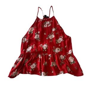 Volcom Sleeveless High Neck Red and White Floral Top